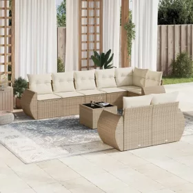    9 részes bézs polyrattan kerti ülőgarnitúra párnákkal