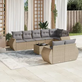    9 részes bézs polyrattan kerti ülőgarnitúra párnákkal