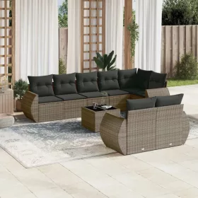    9 részes szürke polyrattan kerti ülőgarnitúra párnákkal