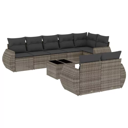  9 részes szürke polyrattan kerti ülőgarnitúra párnákkal