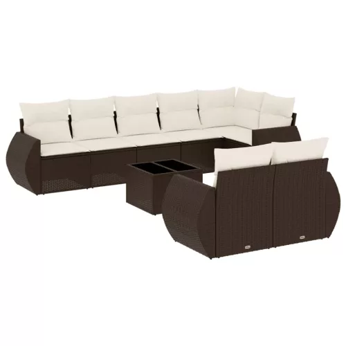  9 részes barna polyrattan kerti ülőgarnitúra párnákkal