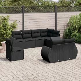    8 részes fekete polyrattan kerti ülőgarnitúra párnákkal
