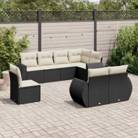    8 részes fekete polyrattan kerti ülőgarnitúra párnákkal