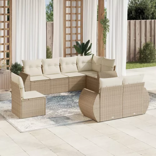  8 részes bézs polyrattan kerti ülőgarnitúra párnával