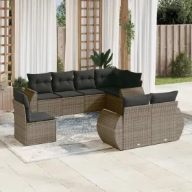   8 részes szürke polyrattan kerti ülőgarnitúra párnákkal