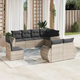    8 részes világosszürke polyrattan kerti ülőgarnitúra párnával