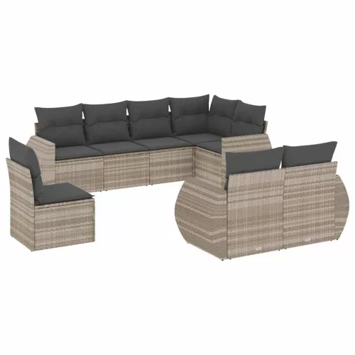  8 részes világosszürke polyrattan kerti ülőgarnitúra párnával