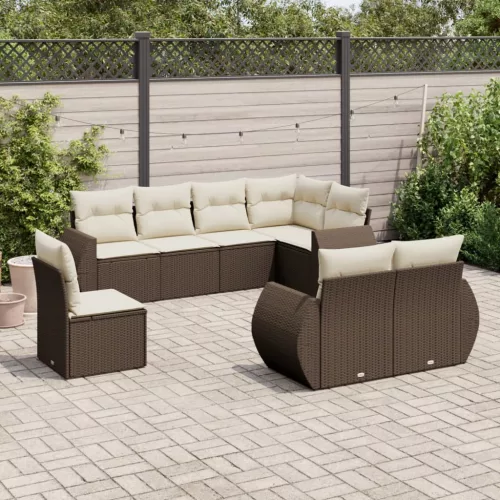  8 részes barna polyrattan kerti ülőgarnitúra párnákkal