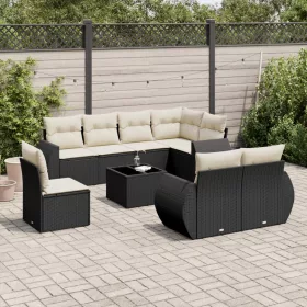    9 részes fekete polyrattan kerti ülőgarnitúra párnákkal