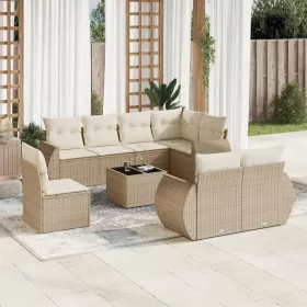    9 részes bézs polyrattan kerti ülőgarnitúra párnákkal