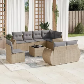    9 részes bézs polyrattan kerti ülőgarnitúra párnákkal