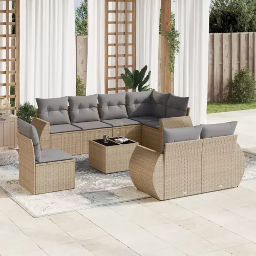  9 részes bézs polyrattan kerti ülőgarnitúra párnákkal