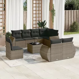    9 részes szürke polyrattan kerti ülőgarnitúra párnákkal