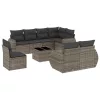  9 részes szürke polyrattan kerti ülőgarnitúra párnákkal