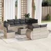  9 részes világosszürke polyrattan kerti ülőgarnitúra párnával