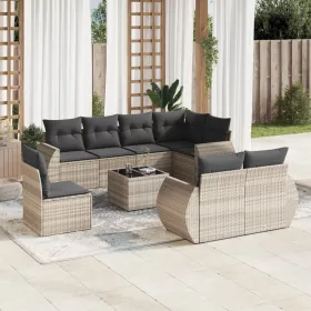    9 részes világosszürke polyrattan kerti ülőgarnitúra párnával