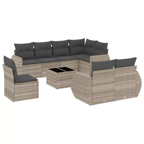  9 részes világosszürke polyrattan kerti ülőgarnitúra párnával