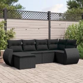    6 részes fekete polyrattan kerti ülőgarnitúra párnákkal