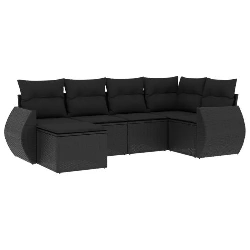  6 részes fekete polyrattan kerti ülőgarnitúra párnákkal