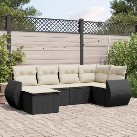    6 részes fekete polyrattan kerti ülőgarnitúra párnákkal