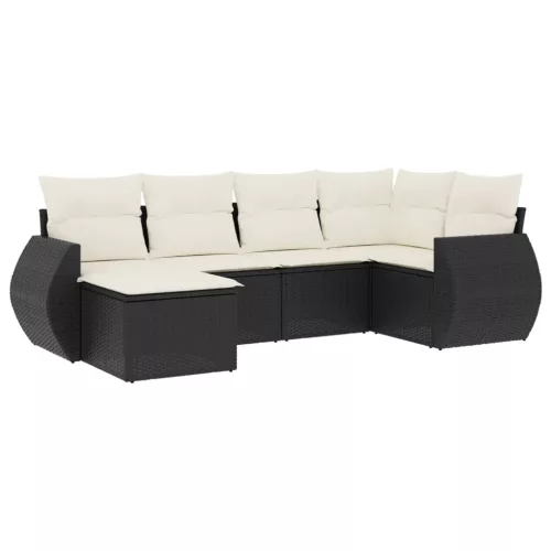  6 részes fekete polyrattan kerti ülőgarnitúra párnákkal