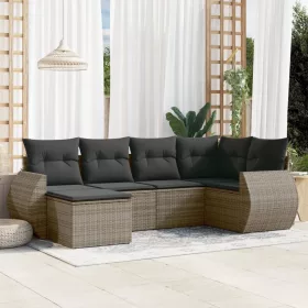    6 részes szürke polyrattan kerti ülőgarnitúra párnákkal