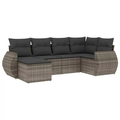  6 részes szürke polyrattan kerti ülőgarnitúra párnákkal