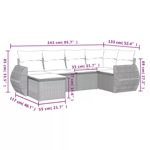  6 részes szürke polyrattan kerti ülőgarnitúra párnákkal