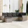  6 részes világosszürke polyrattan kerti ülőgarnitúra párnákkal