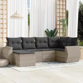    6 részes világosszürke polyrattan kerti ülőgarnitúra párnákkal