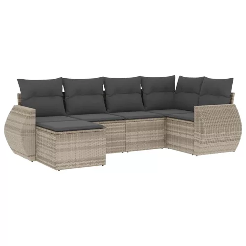  6 részes világosszürke polyrattan kerti ülőgarnitúra párnákkal