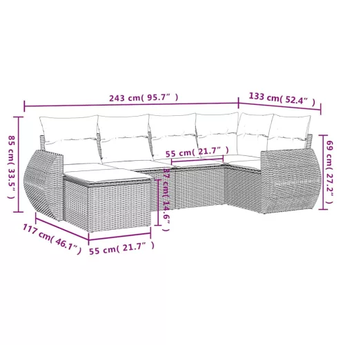  6 részes világosszürke polyrattan kerti ülőgarnitúra párnákkal