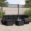 7 részes fekete polyrattan kerti ülőgarnitúra párnával