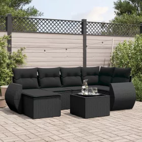    7 részes fekete polyrattan kerti ülőgarnitúra párnával
