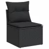  7 részes fekete polyrattan kerti ülőgarnitúra párnával