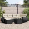  7 részes fekete polyrattan kerti ülőgarnitúra párnával