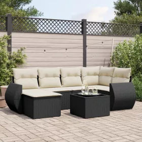    7 részes fekete polyrattan kerti ülőgarnitúra párnával