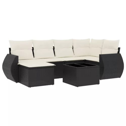  7 részes fekete polyrattan kerti ülőgarnitúra párnával