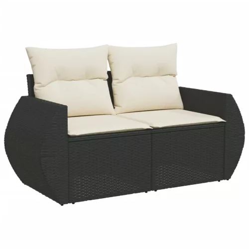  7 részes fekete polyrattan kerti ülőgarnitúra párnával