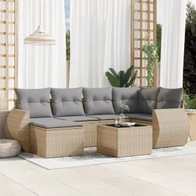    7 részes bézs polyrattan kerti ülőgarnitúra párnákkal