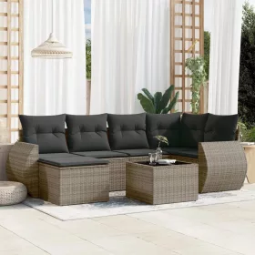   7 részes szürke polyrattan kerti ülőgarnitúra párnákkal