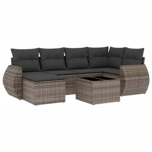  7 részes szürke polyrattan kerti ülőgarnitúra párnákkal