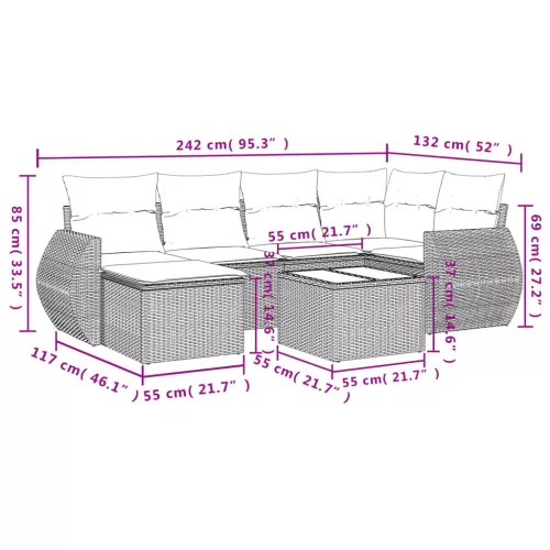  7 részes szürke polyrattan kerti ülőgarnitúra párnákkal
