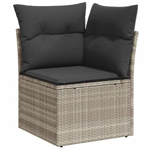  7 részes világosszürke polyrattan kerti ülőgarnitúra párnákkal