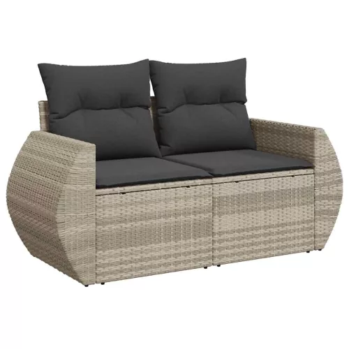  7 részes világosszürke polyrattan kerti ülőgarnitúra párnákkal