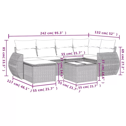  7 részes világosszürke polyrattan kerti ülőgarnitúra párnákkal