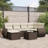 7 részes barna polyrattan kerti ülőgarnitúra párnákkal