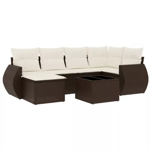  7 részes barna polyrattan kerti ülőgarnitúra párnákkal