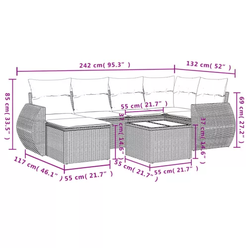  7 részes barna polyrattan kerti ülőgarnitúra párnákkal
