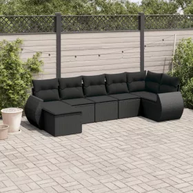    7 részes fekete polyrattan kerti ülőgarnitúra párnával